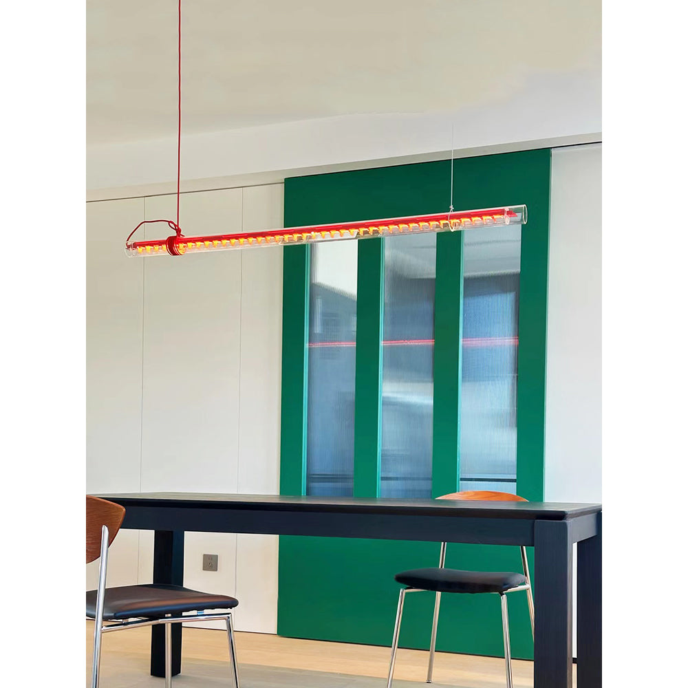 Angled view of the clear glass pendant lamp.