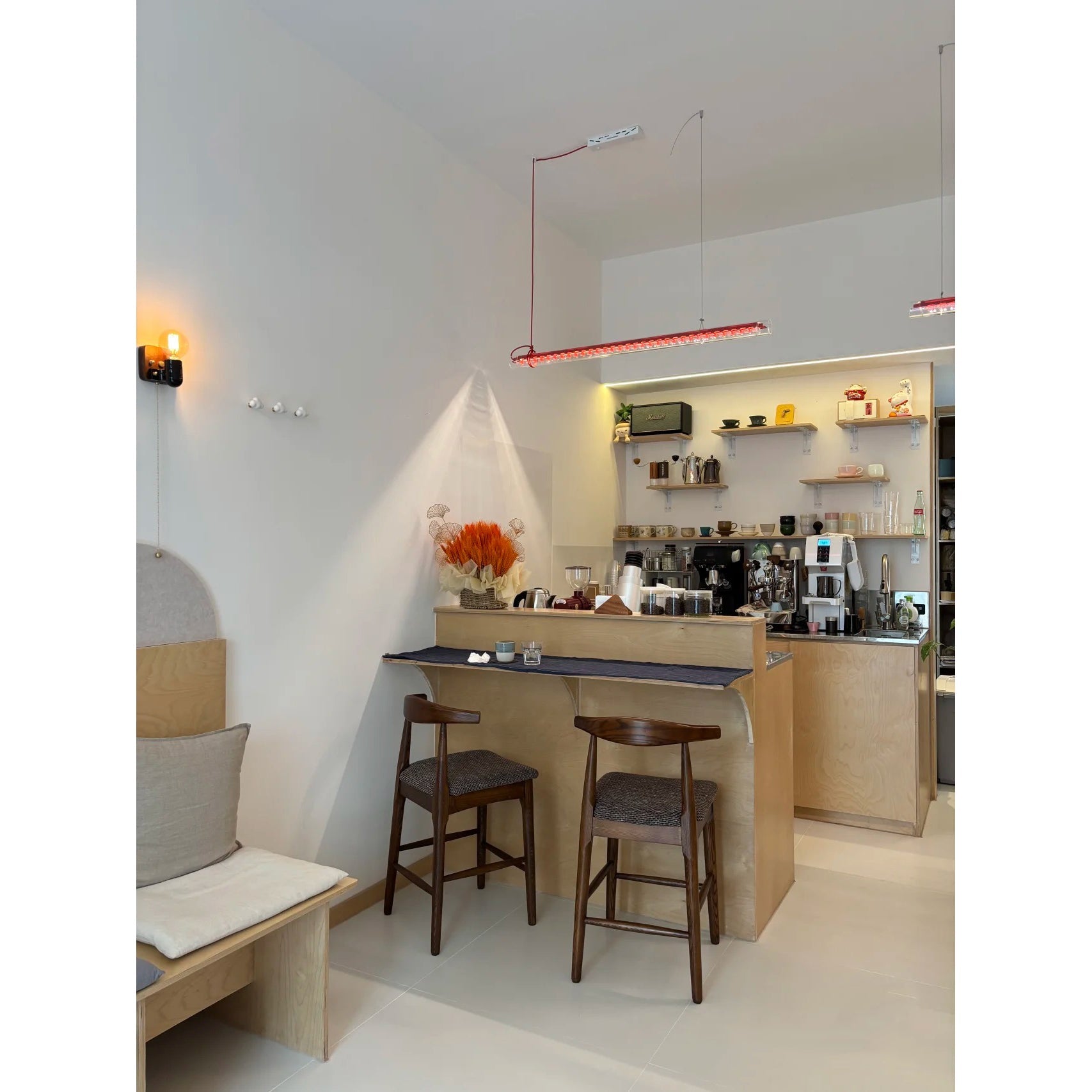 The pendant lamp turned on, illuminating its surroundings.