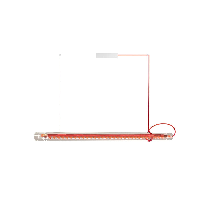 The tubular pendant lamp hanging with an adjustable suspension cable.