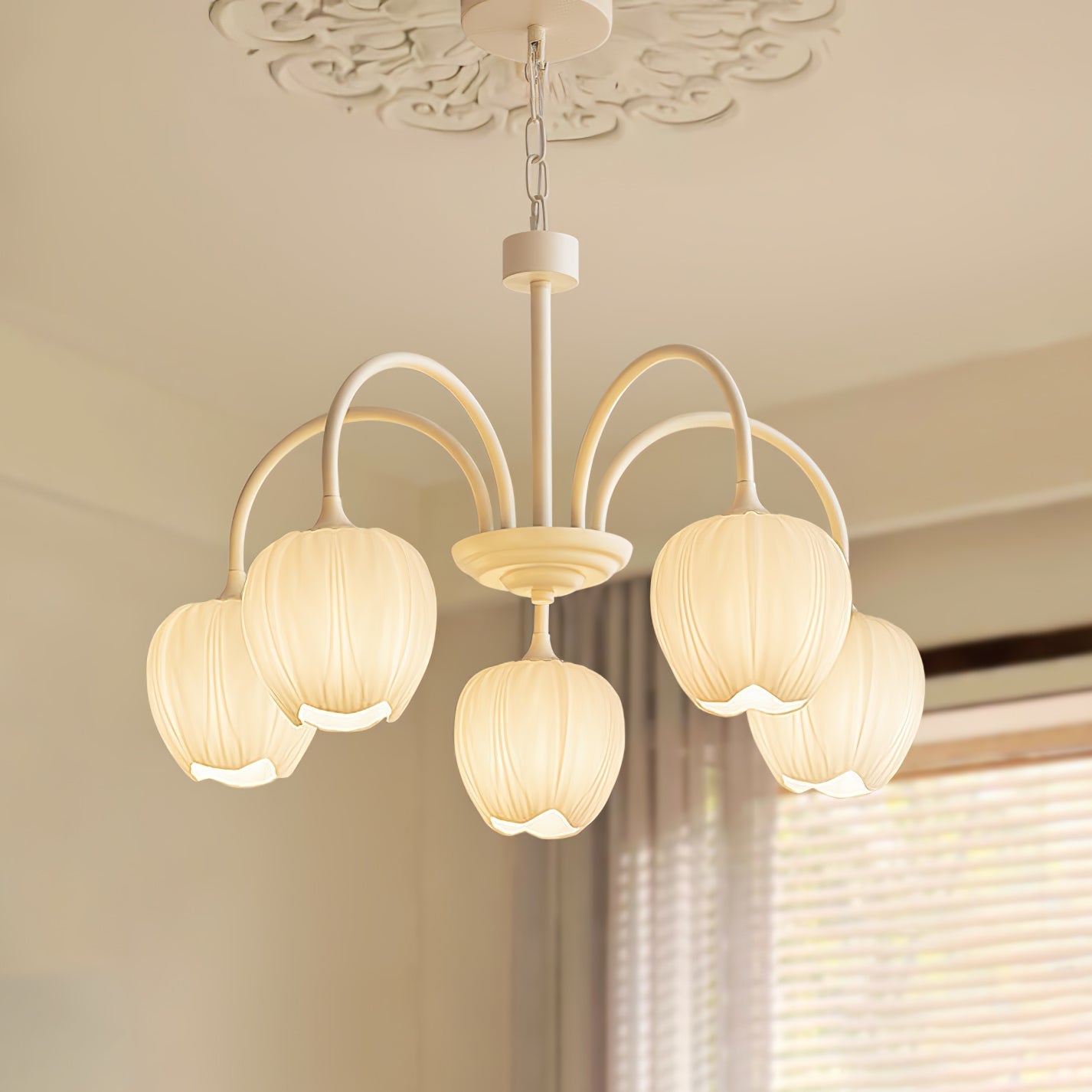 Lustra Chandelier Tulip Matcha Glass-Neutral Decor