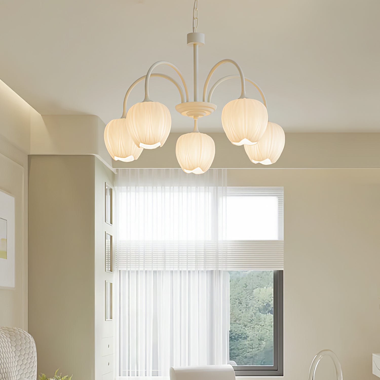 Lustra Chandelier Tulip Matcha Glass-Neutral Decor