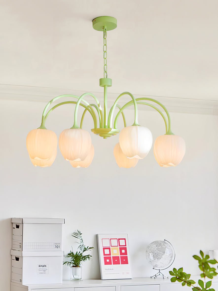 Lustra Chandelier Tulip Matcha Glass-Neutral Decor
