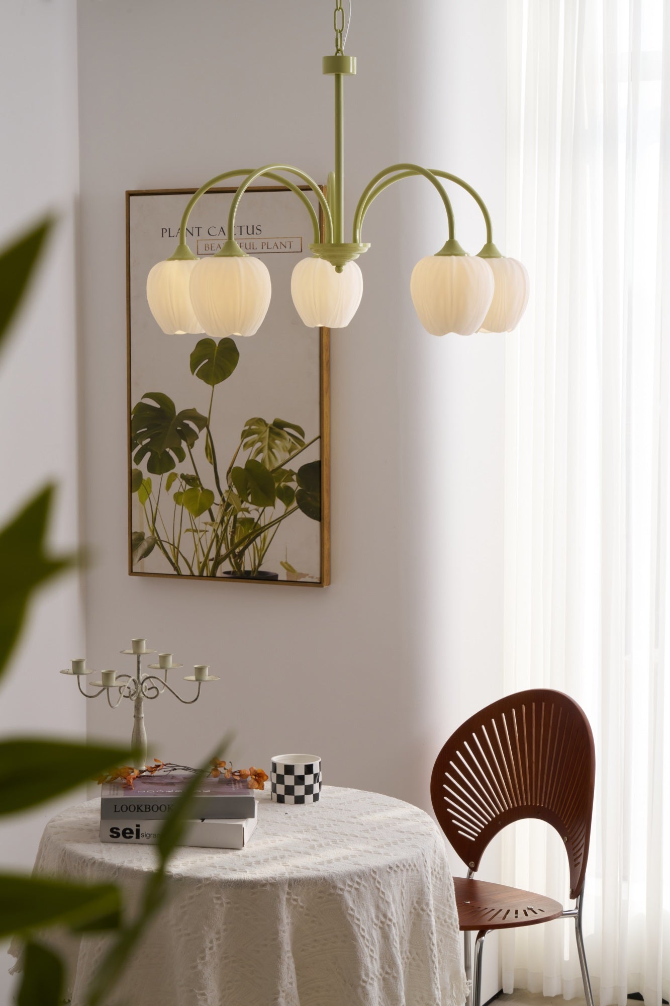 Lustra Chandelier Tulip Matcha Glass-Neutral Decor