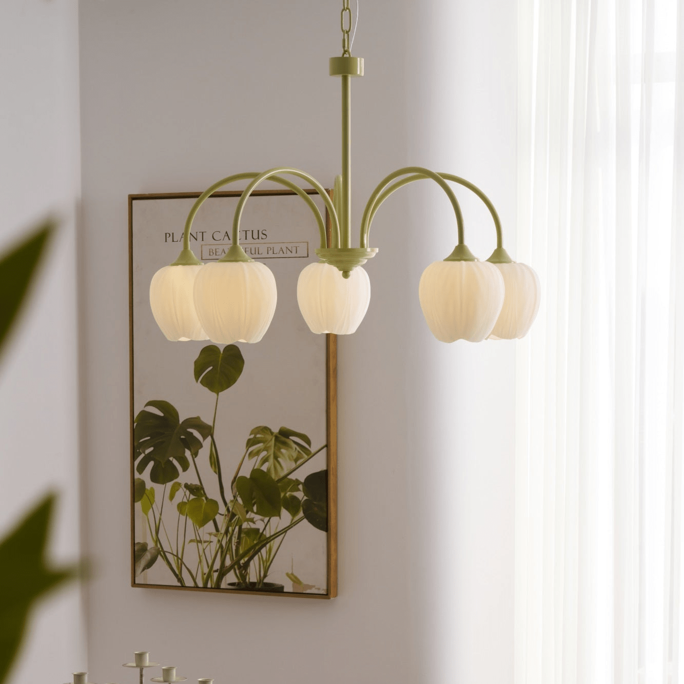 Lustra Chandelier Tulip Matcha Glass-Neutral Decor