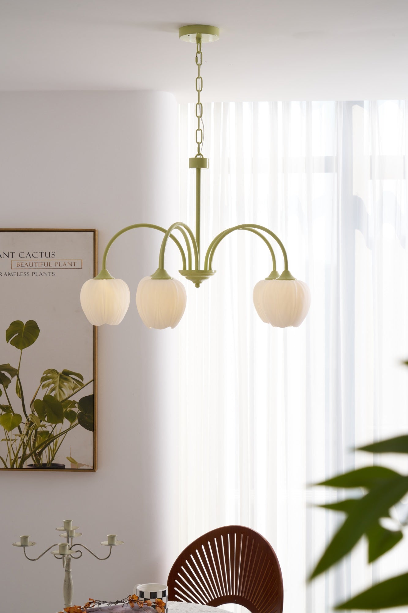Lustra Chandelier Tulip Matcha Glass-Neutral Decor