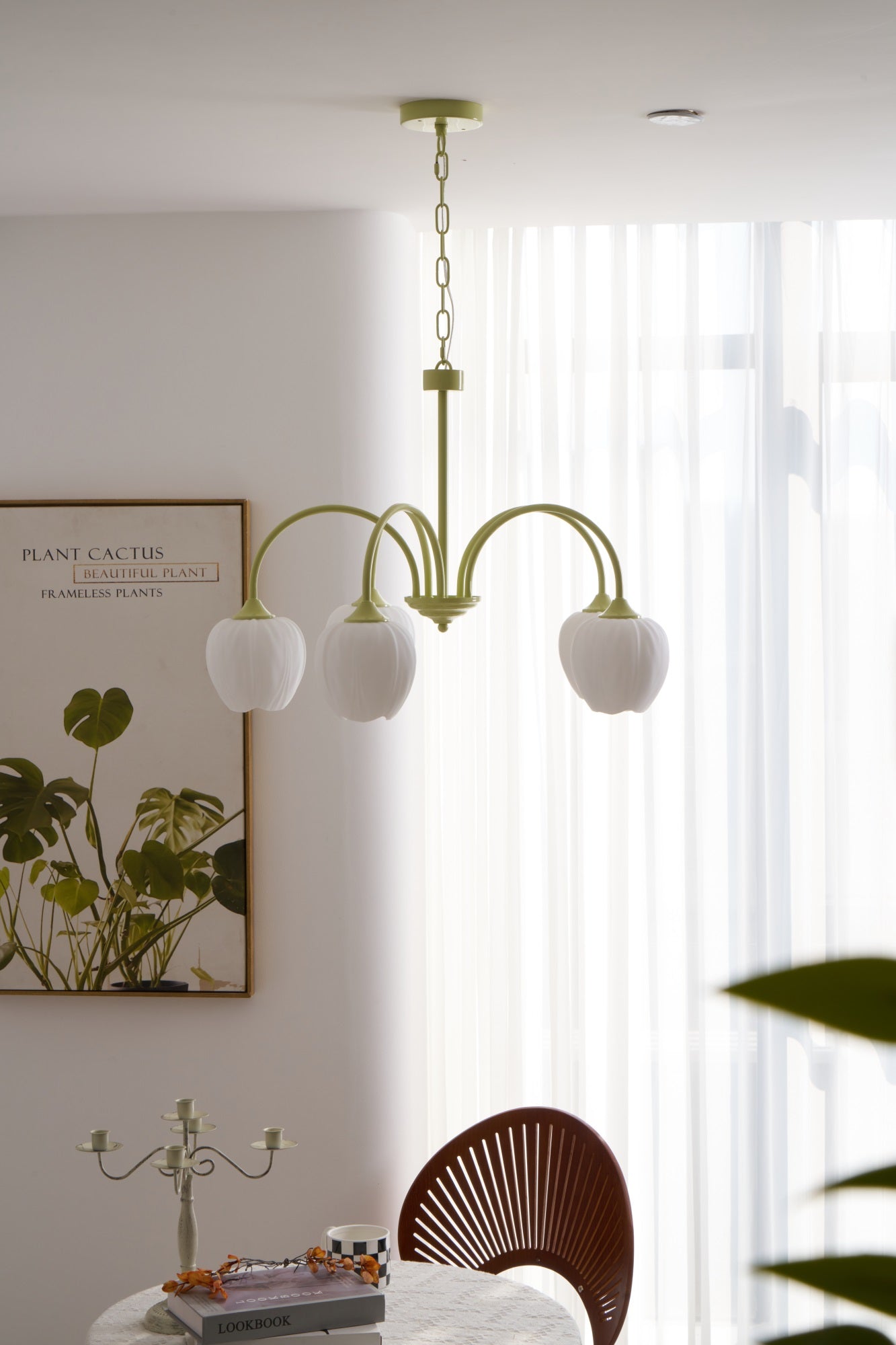Lustra Chandelier Tulip Matcha Glass-Neutral Decor