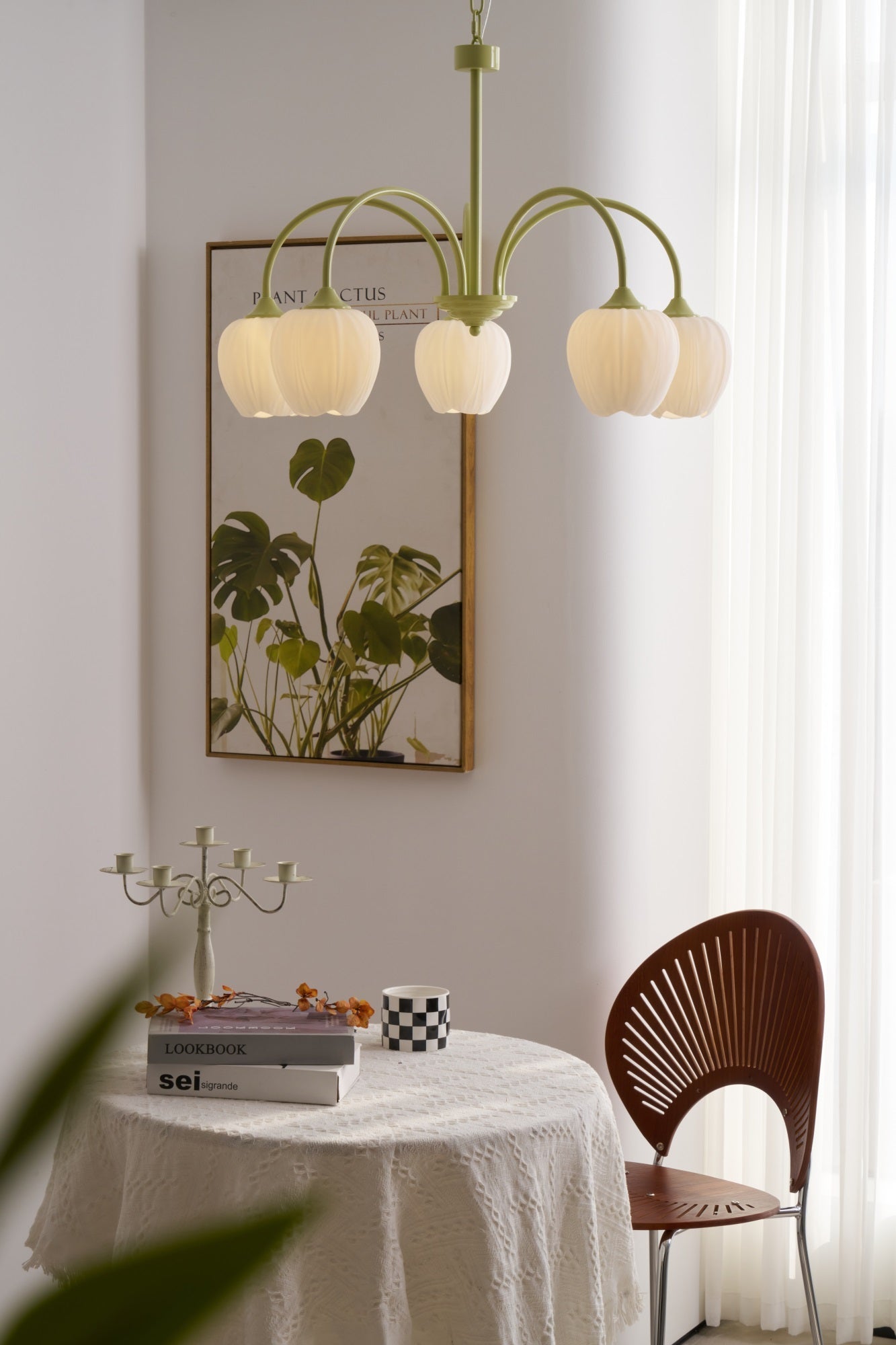 Lustra Chandelier Tulip Matcha Glass-Neutral Decor