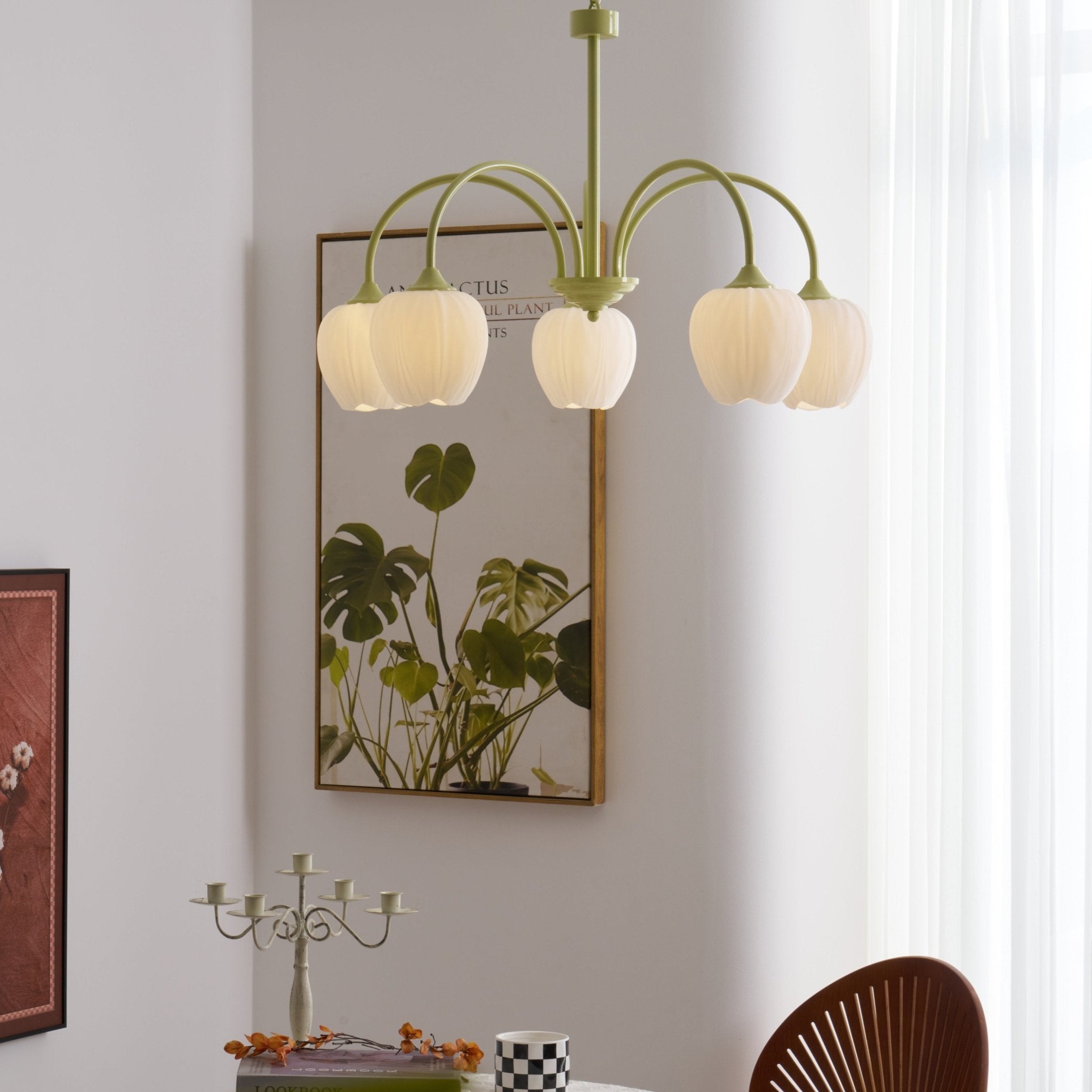 Lustra Chandelier Tulip Matcha Glass-Neutral Decor