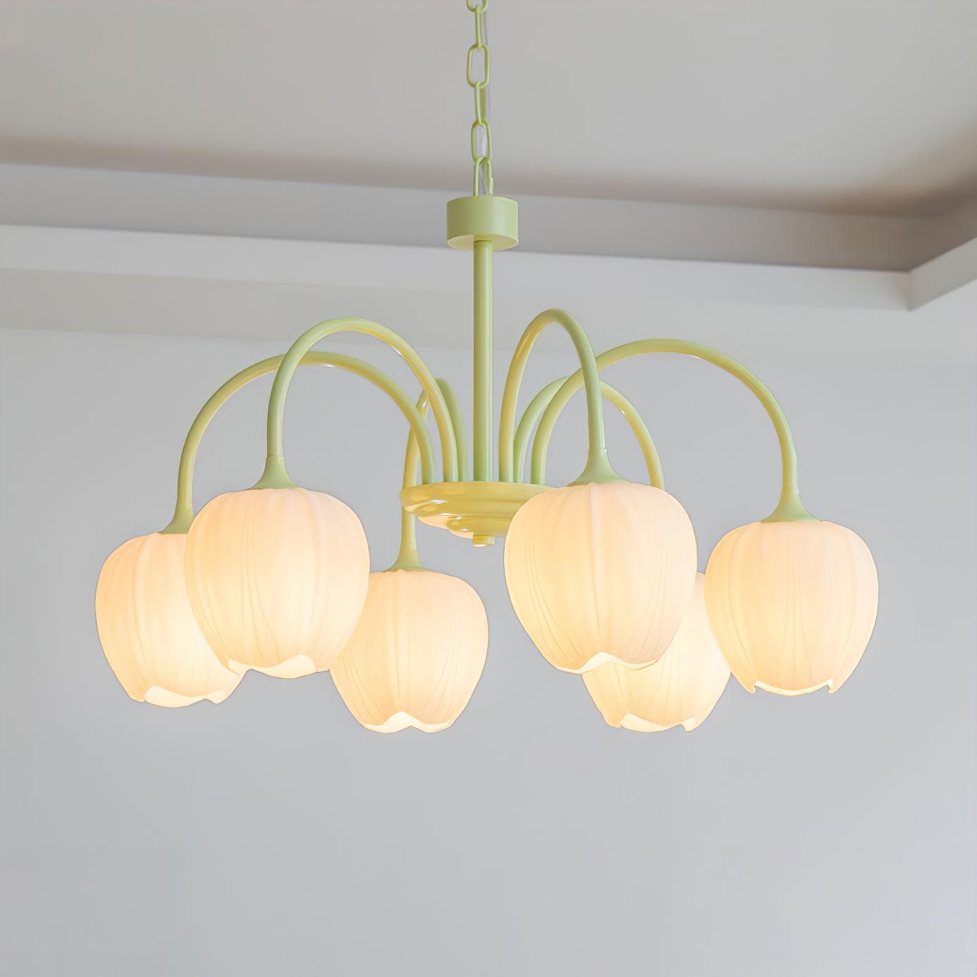 Lustra Chandelier Tulip Matcha Glass-Neutral Decor