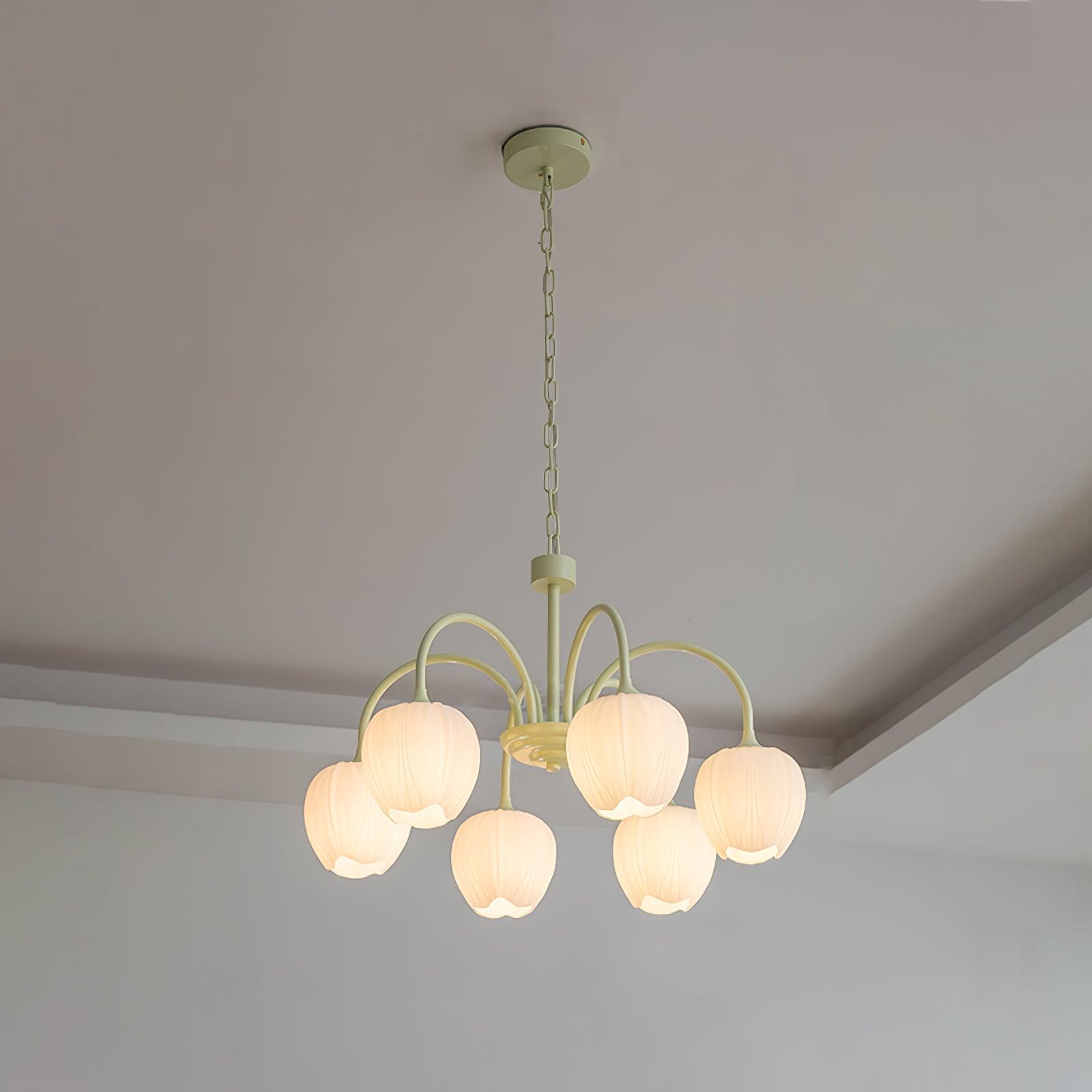 Lustra Chandelier Tulip Matcha Glass-Neutral Decor