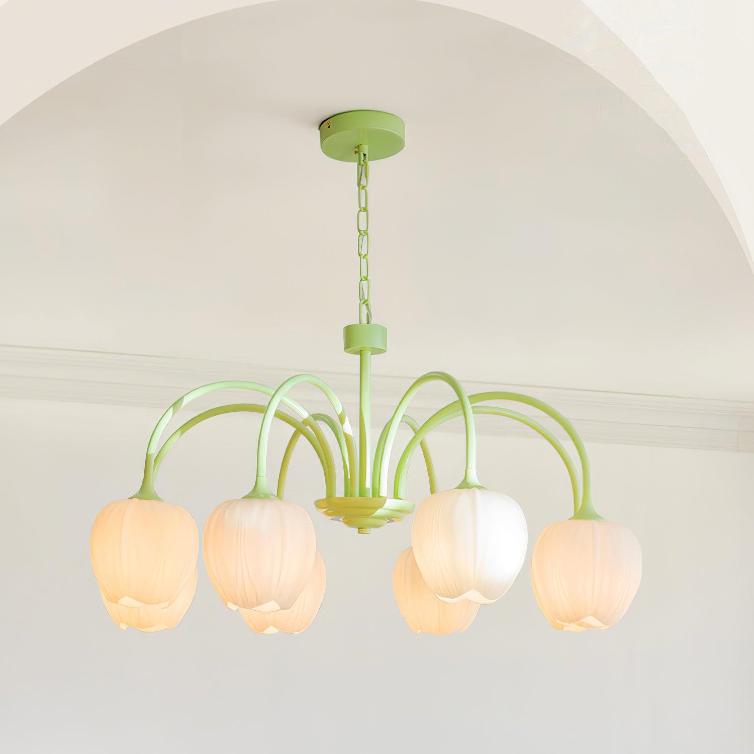 Lustra Chandelier Tulip Matcha Glass-Neutral Decor
