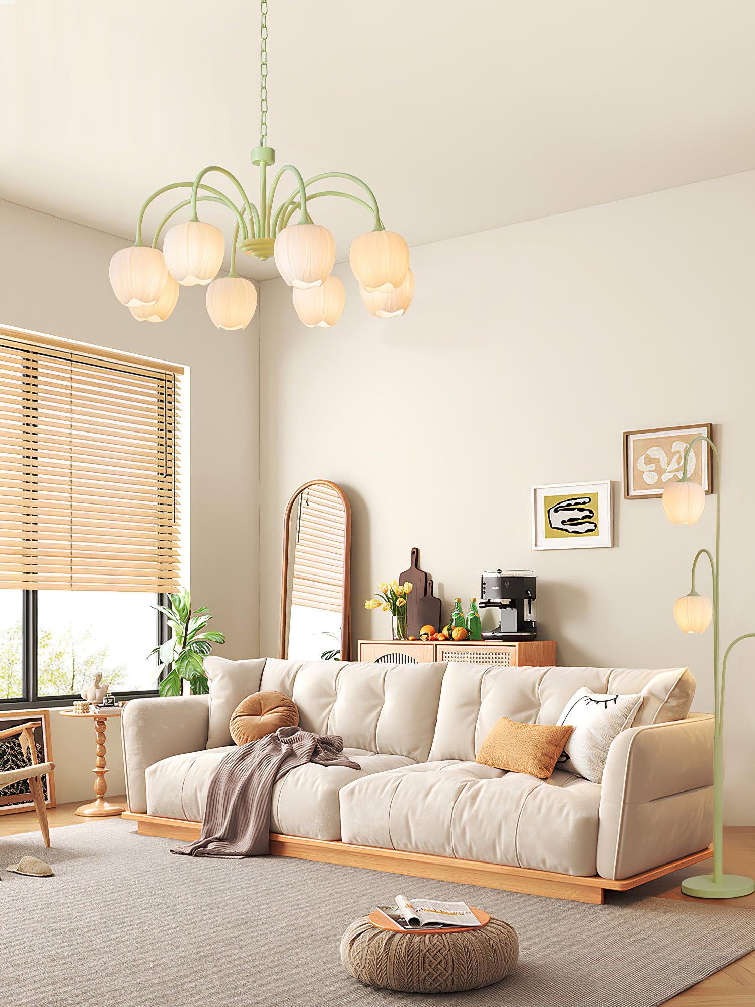 Lustra Chandelier Tulip Matcha Glass-Neutral Decor