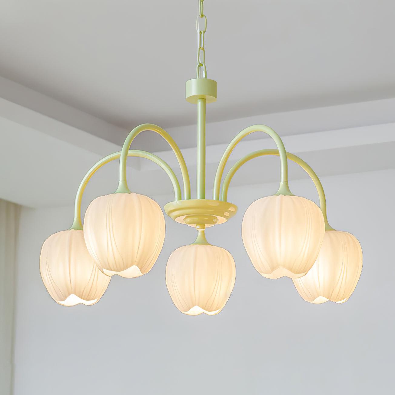 Lustra Chandelier Tulip Matcha Glass-Neutral Decor