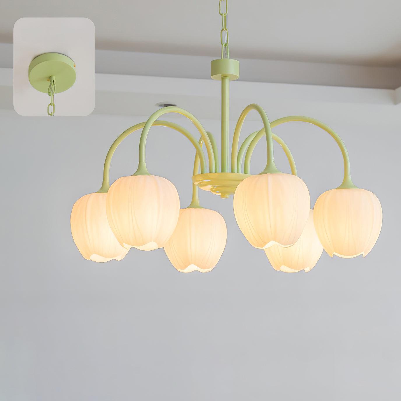 Lustra Chandelier Tulip Matcha Glass-Neutral Decor