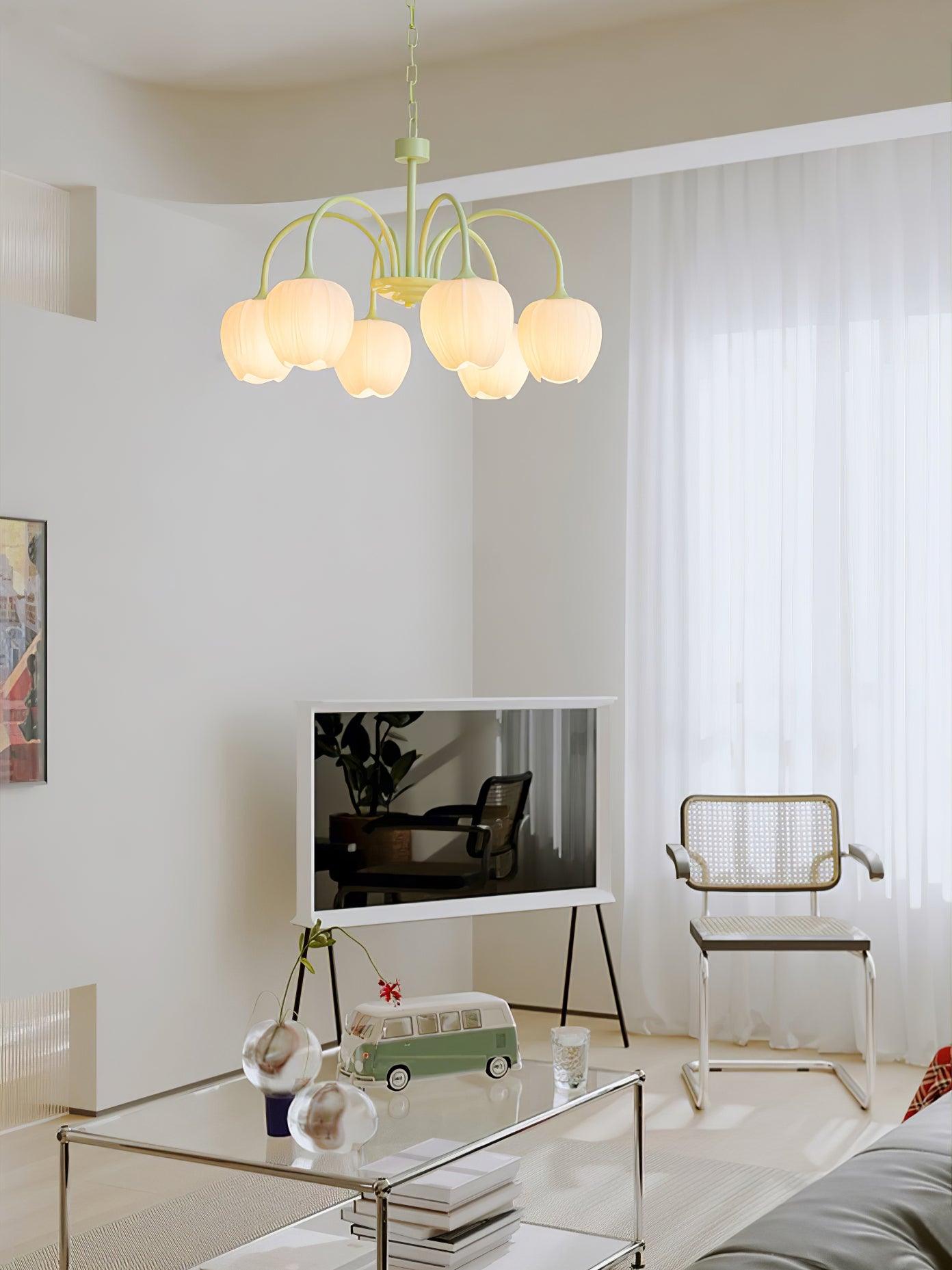 Lustra Chandelier Tulip Matcha Glass-Neutral Decor