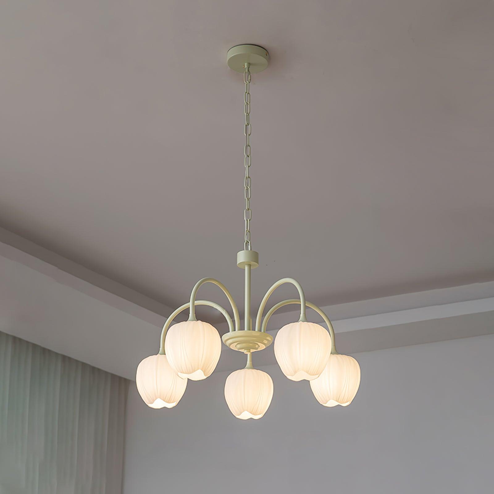 Lustra Chandelier Tulip Matcha Glass-Neutral Decor