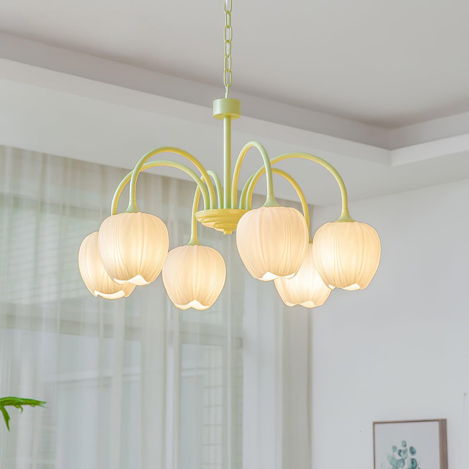 Lustra Chandelier Tulip Matcha Glass-Neutral Decor