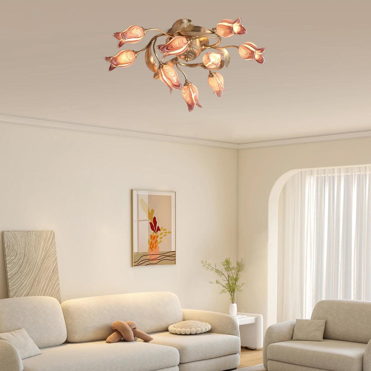 Vathaos Tulip Serenade Glass Ceiling Lamp-Neutral Decor