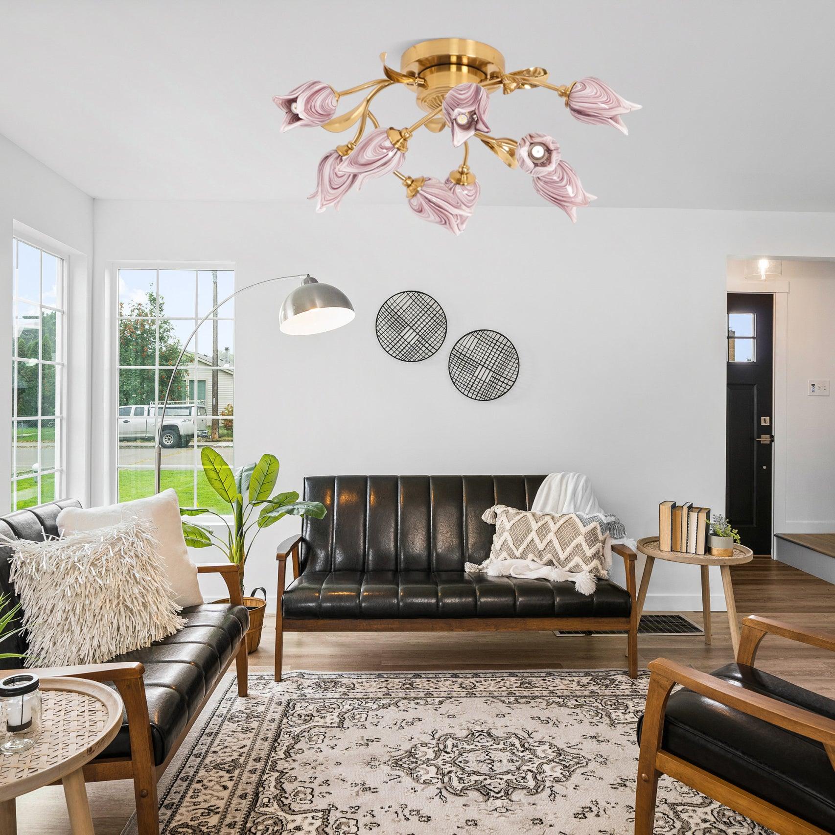 Vathaos Tulip Serenade Glass Ceiling Lamp-Neutral Decor