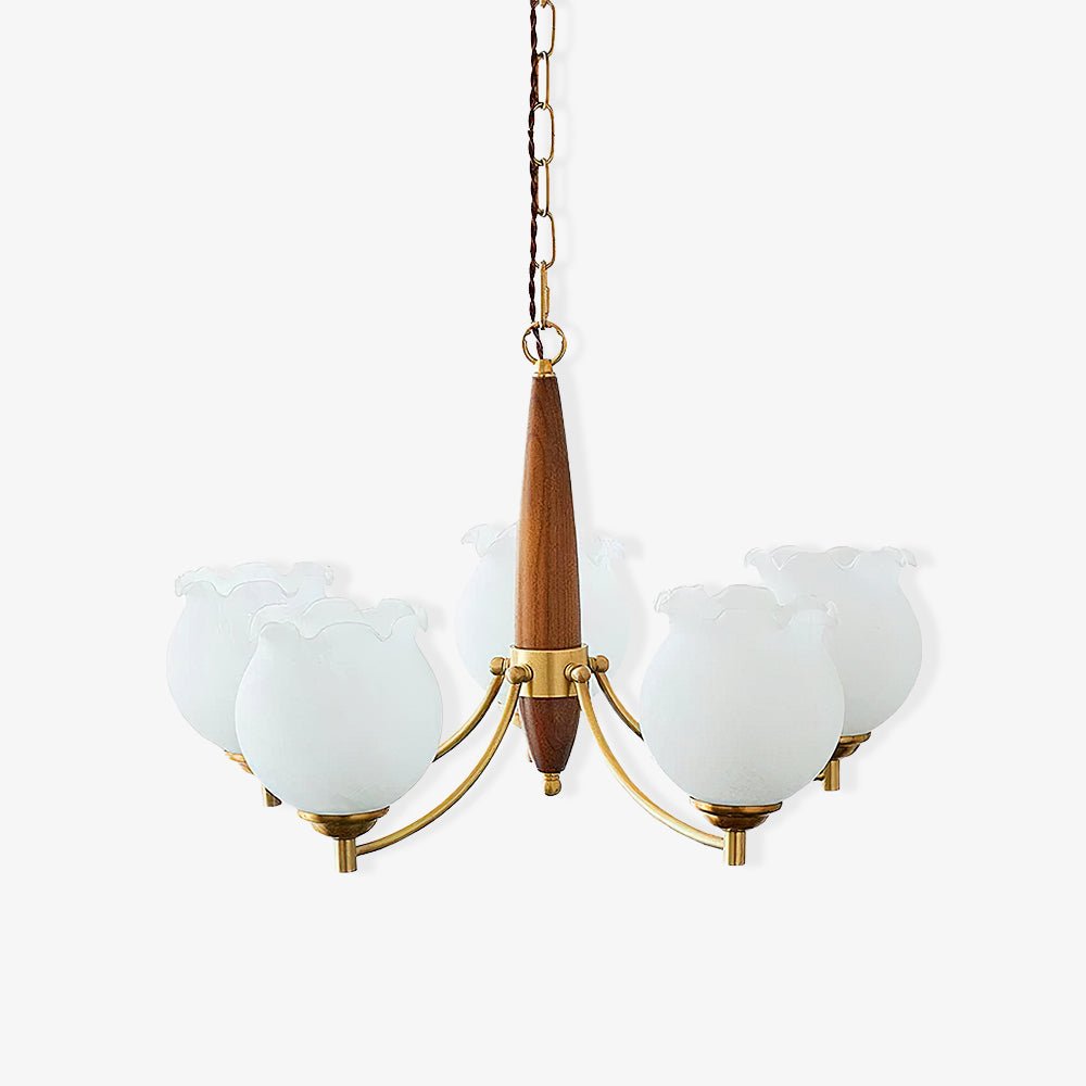 Aminex Chandelier Tulip Glass Wood Brass Vintage-Neutral Decor