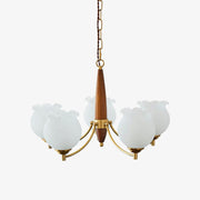 Aminex Chandelier Tulip Glass Wood Brass Vintage-Neutral Decor