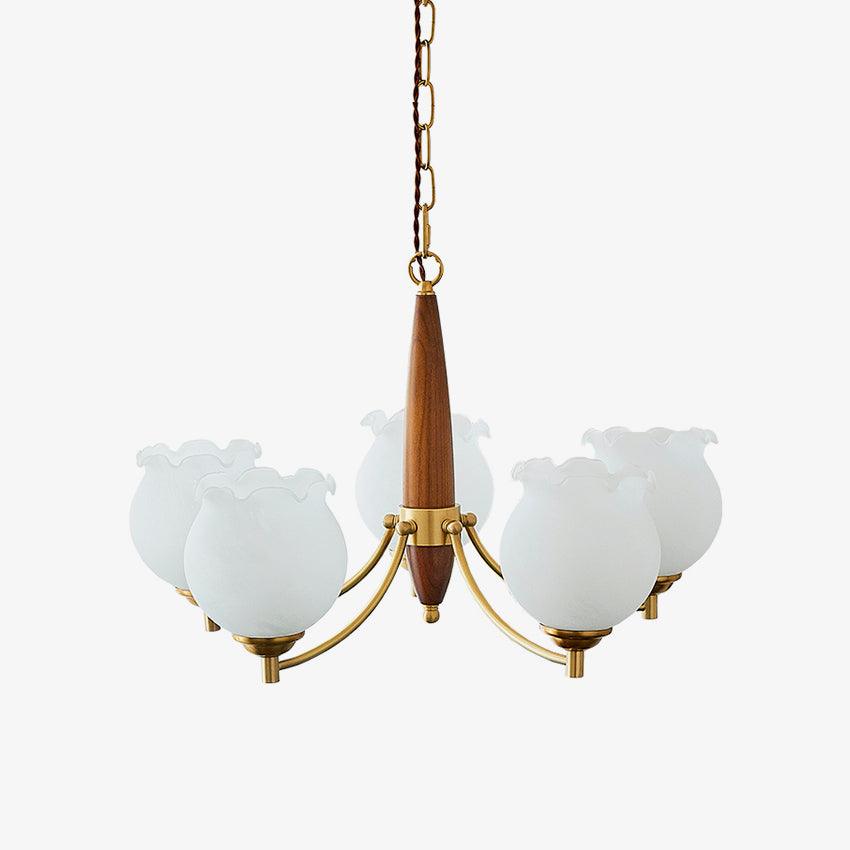 Aminex Chandelier Tulip Glass Wood Brass Vintage-Neutral Decor