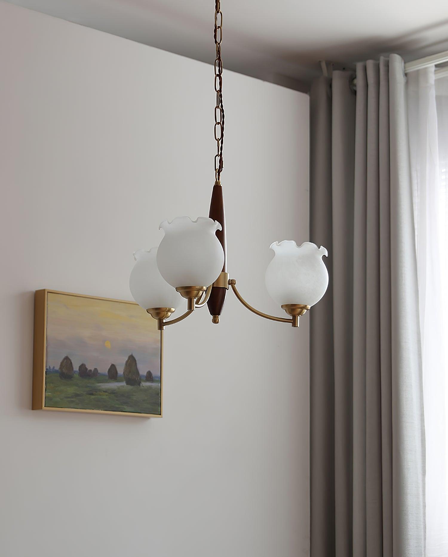 Aminex Chandelier Tulip Glass Wood Brass Vintage-Neutral Decor
