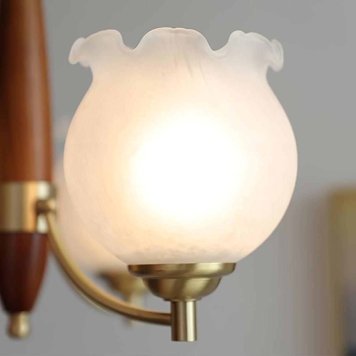 Aminex Chandelier Tulip Glass Wood Brass Vintage-Neutral Decor