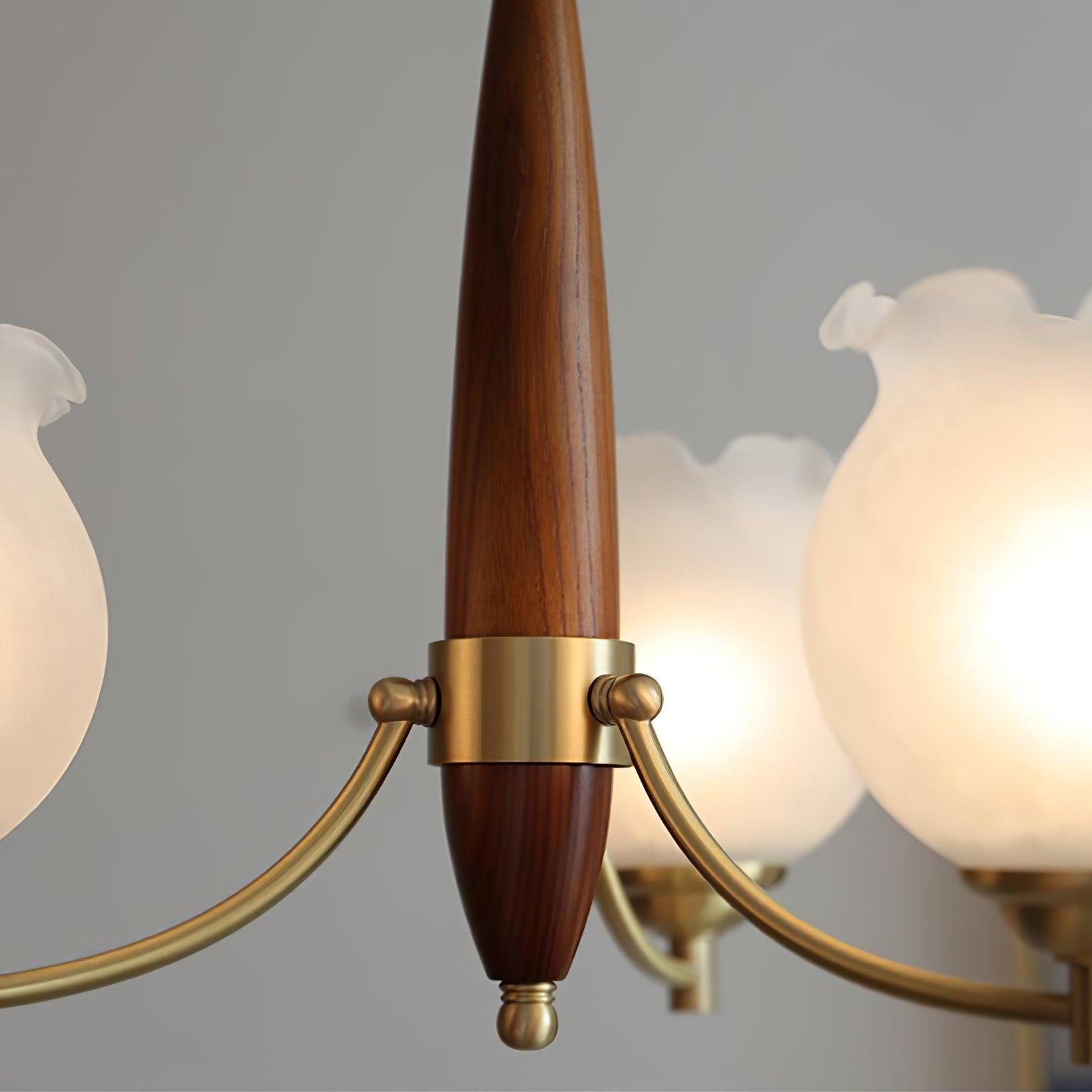 Aminex Chandelier Tulip Glass Wood Brass Vintage-Neutral Decor