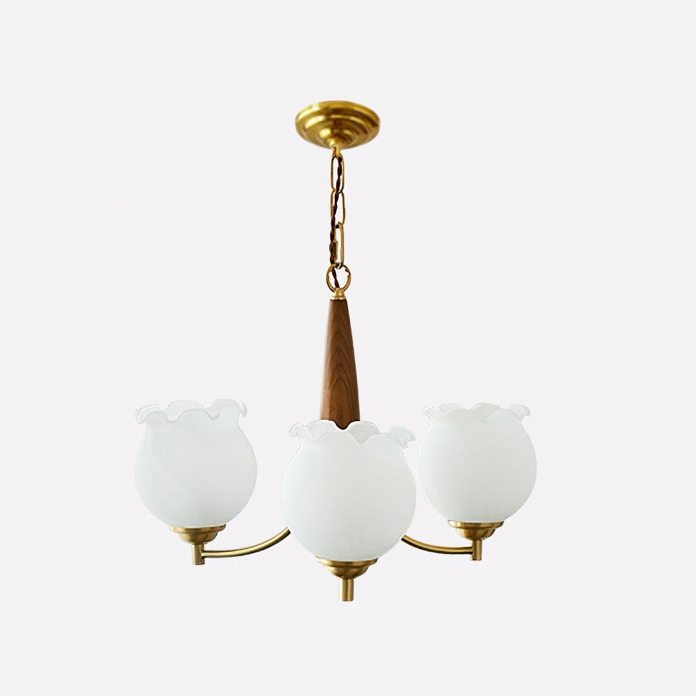 Aminex Chandelier Tulip Glass Wood Brass Vintage-Neutral Decor