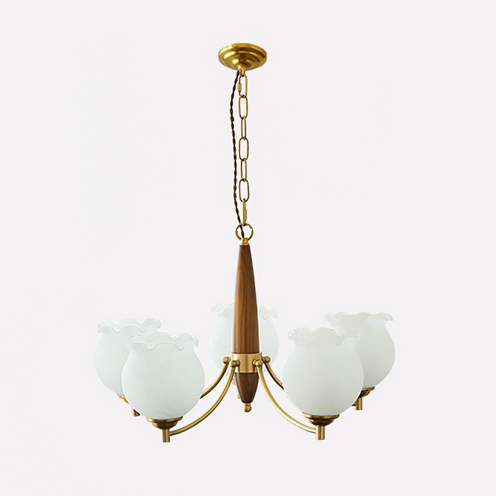 Aminex Chandelier Tulip Glass Wood Brass Vintage-Neutral Decor