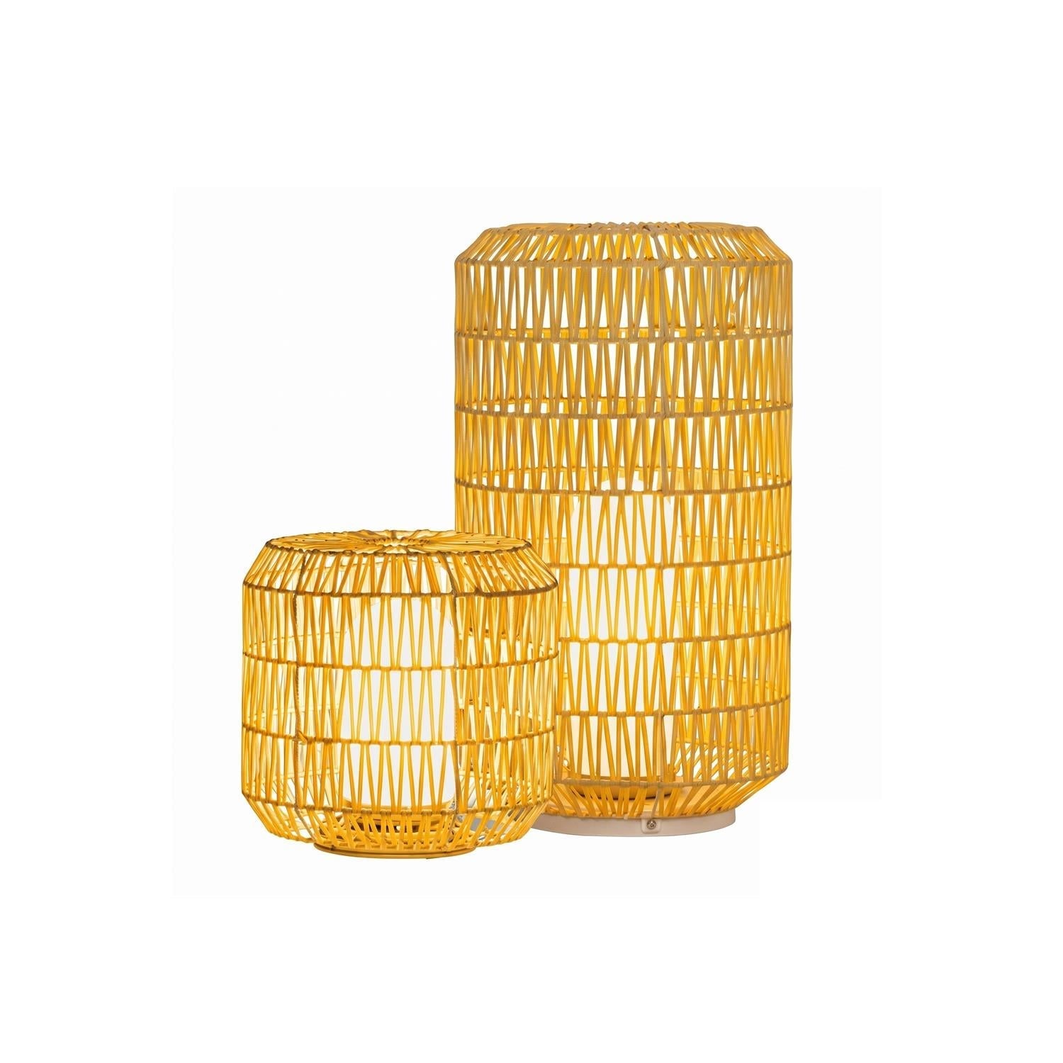 Tulum Outdoor Lantern in natural rattan finish.