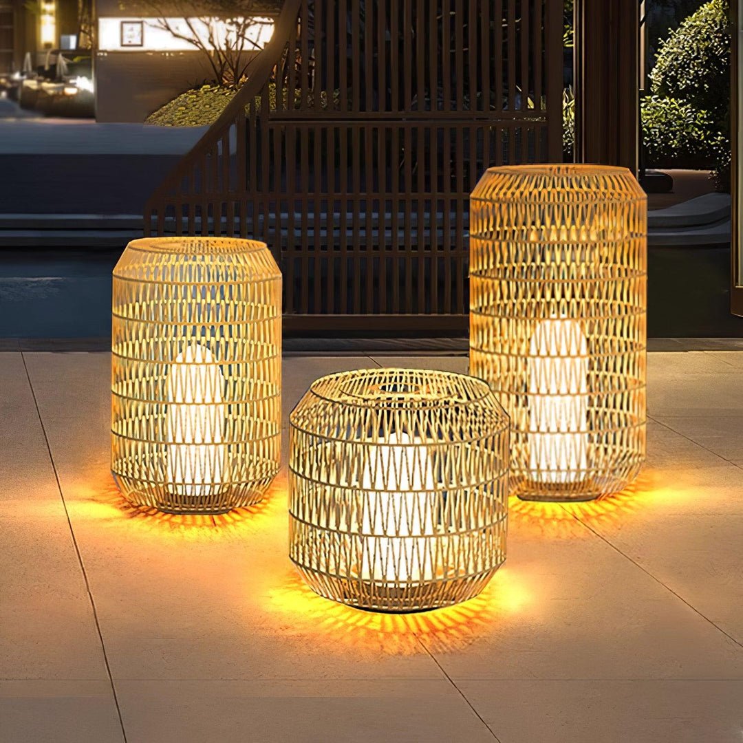 Front view of the small natural rattan lantern.