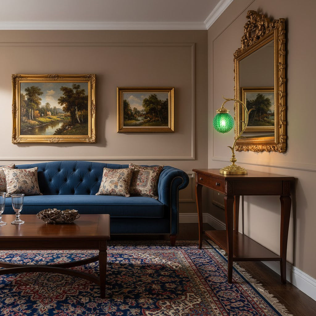 Detail of the warm brass base and body of the Turco lamp.