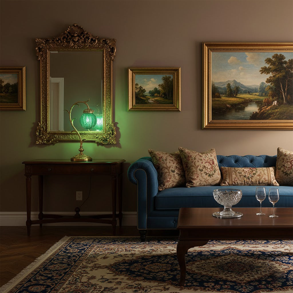 The lamp turned on, casting a warm and inviting glow.