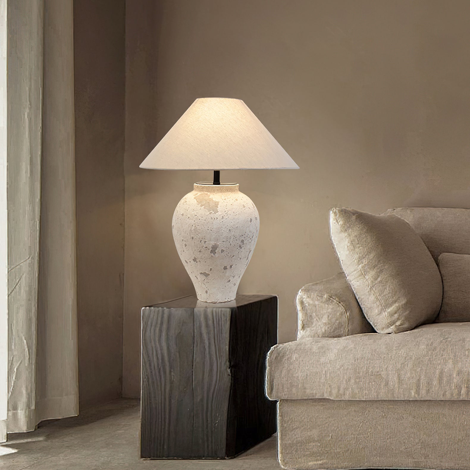Solix Ceramics Fabric Table Lamp-Neutral Decor