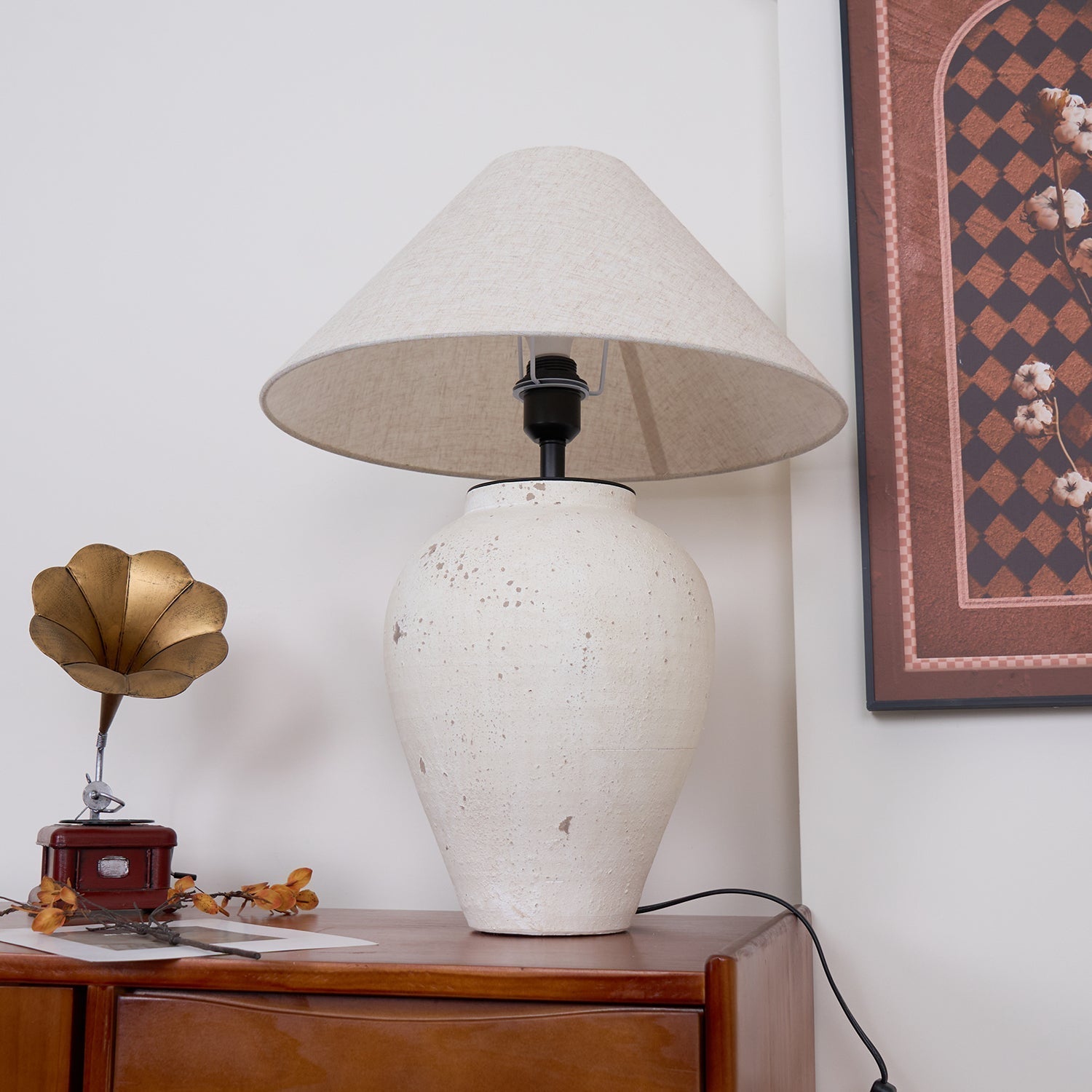 Solix Ceramics Fabric Table Lamp-Neutral Decor