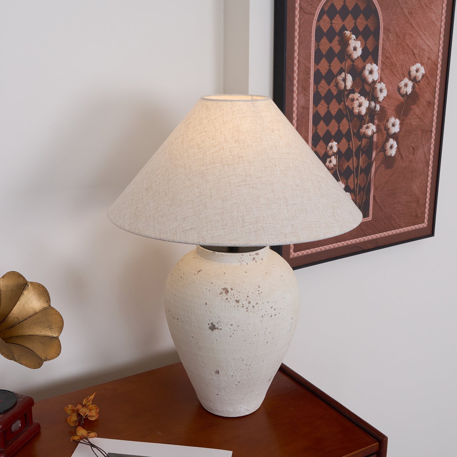 Solix Ceramics Fabric Table Lamp-Neutral Decor