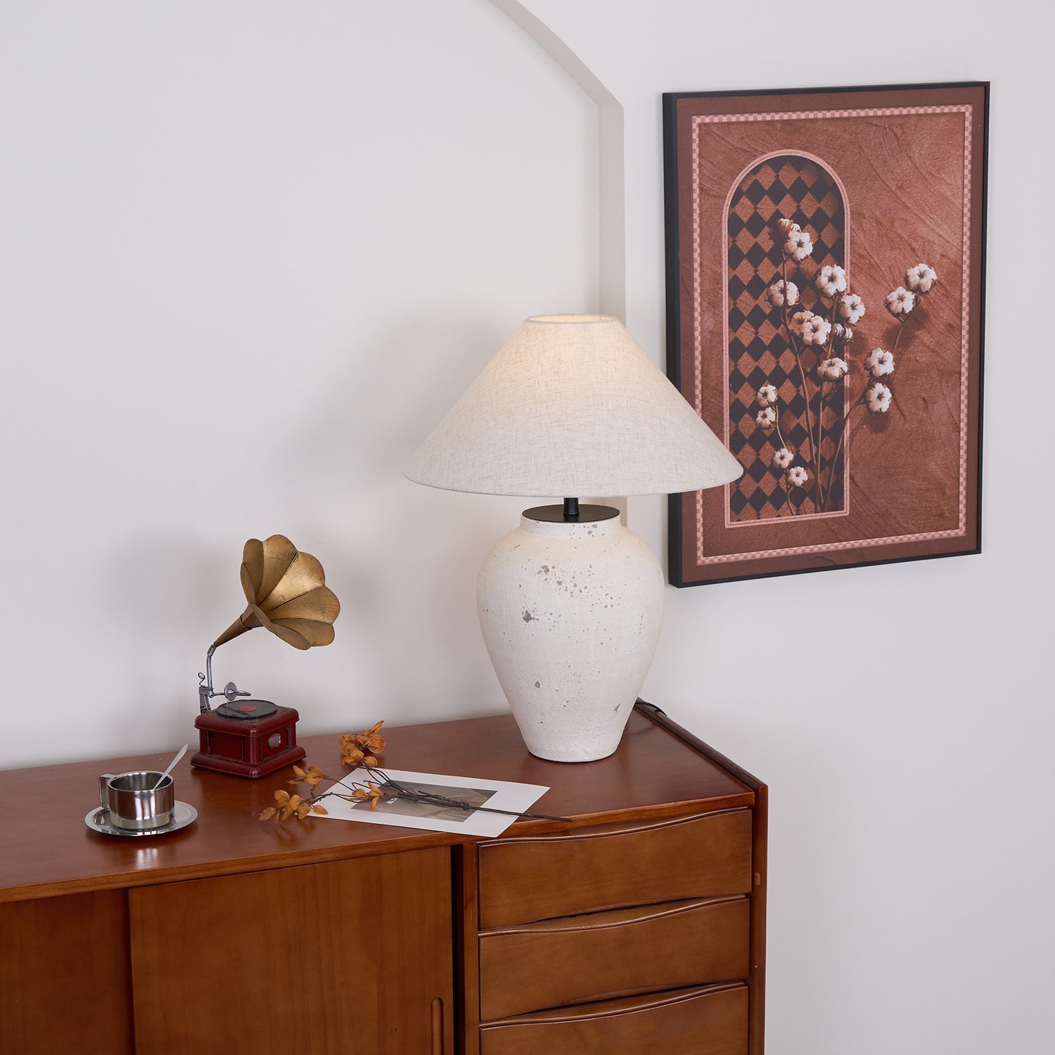 Solix Ceramics Fabric Table Lamp-Neutral Decor