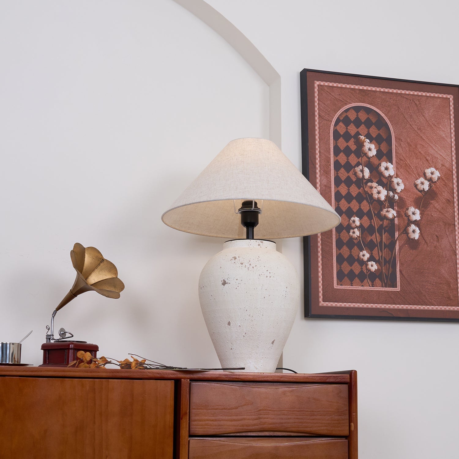 Solix Ceramics Fabric Table Lamp-Neutral Decor