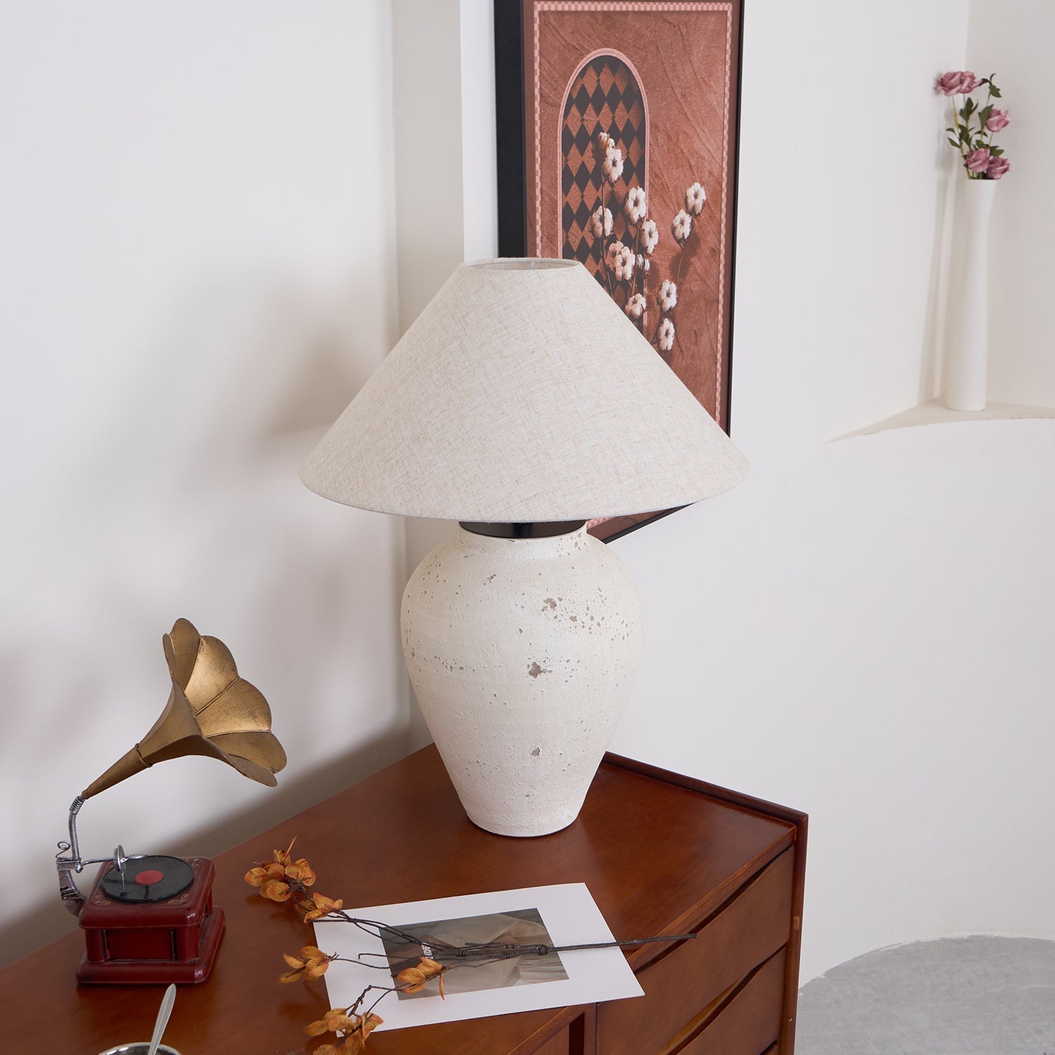 Solix Ceramics Fabric Table Lamp-Neutral Decor