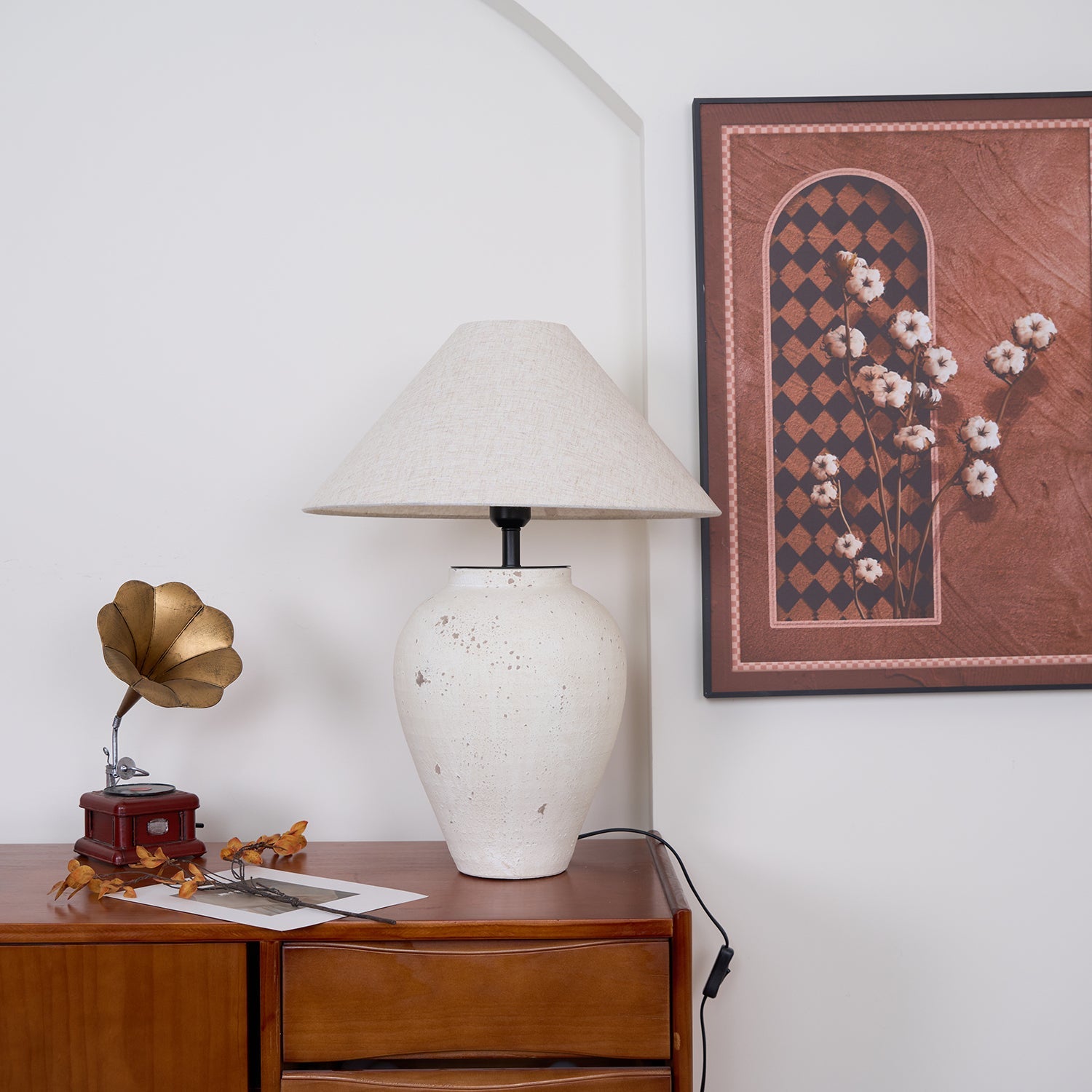 Solix Ceramics Fabric Table Lamp-Neutral Decor