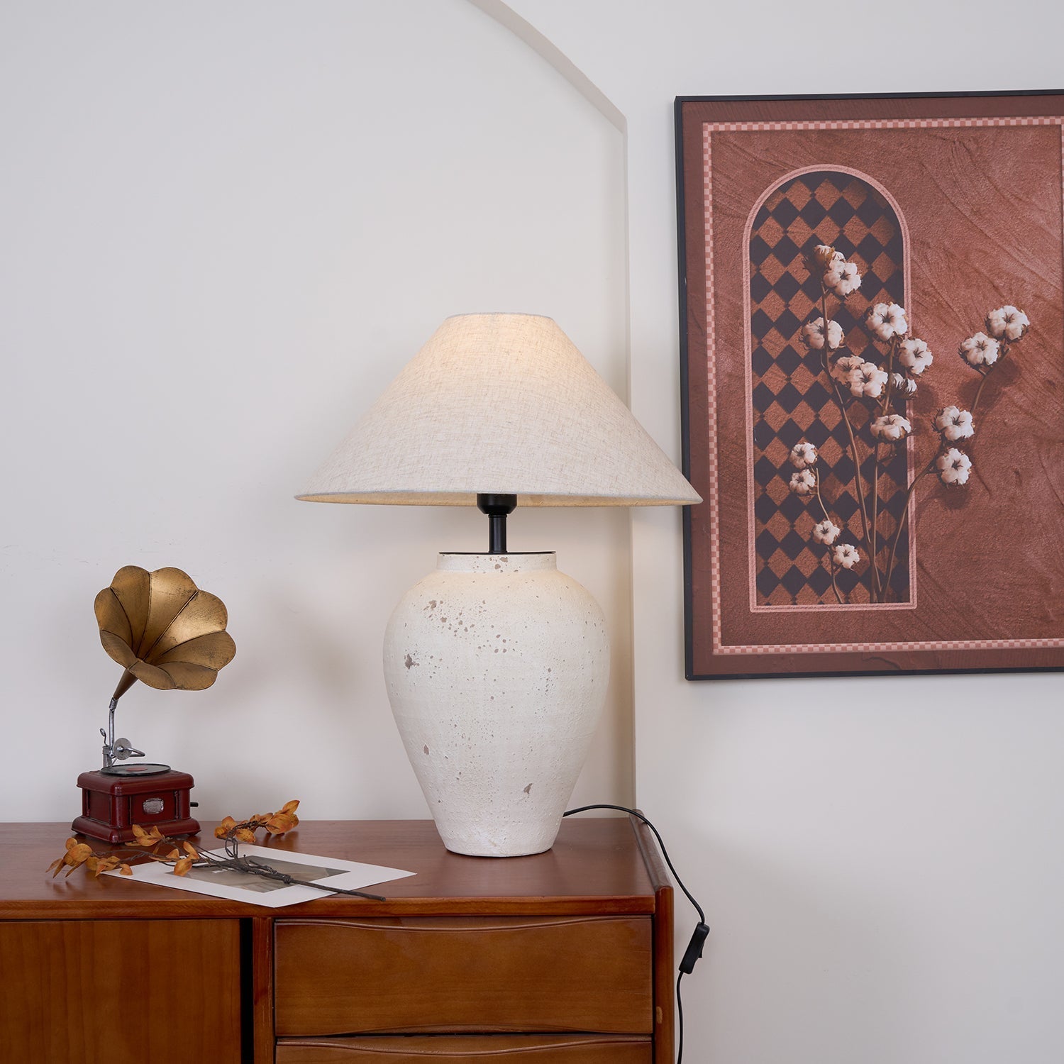 Solix Ceramics Fabric Table Lamp-Neutral Decor