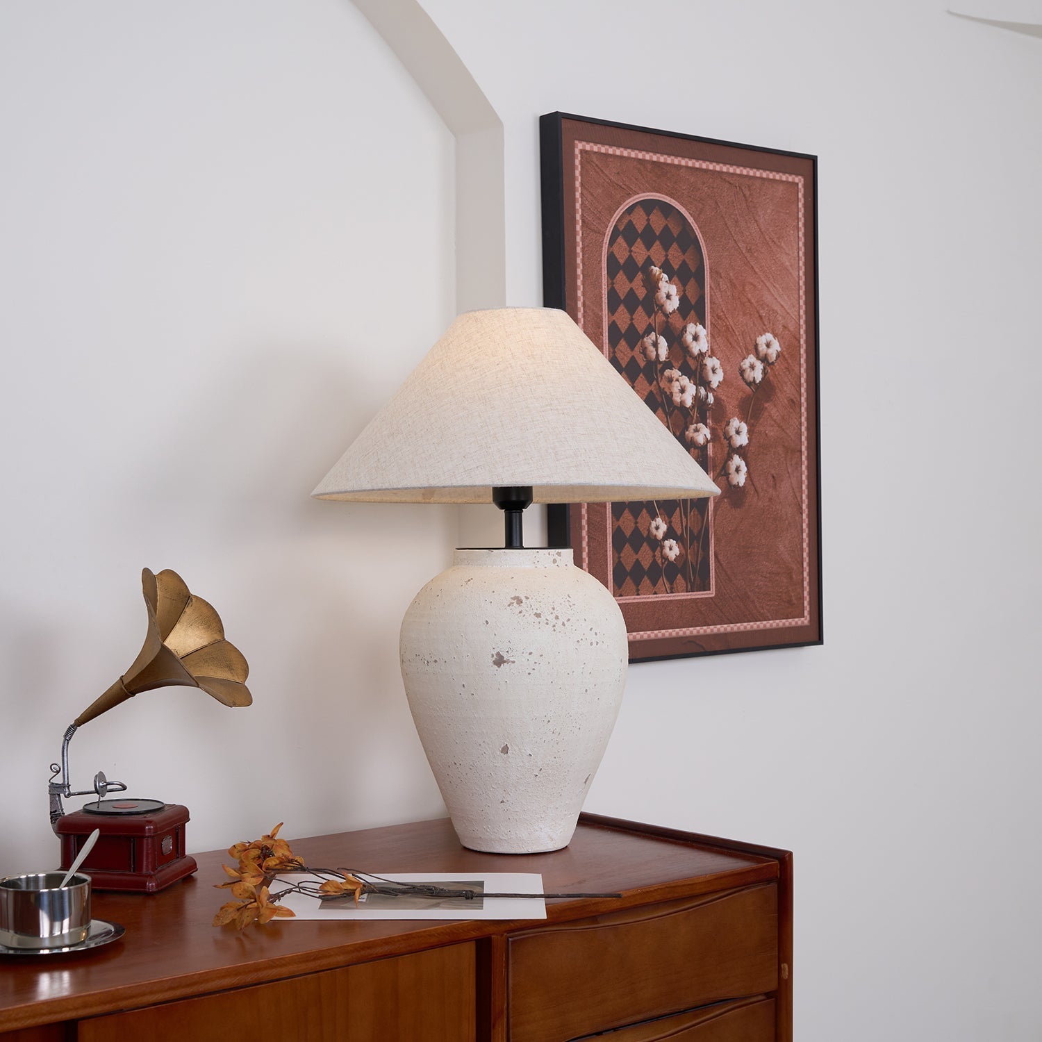 Solix Ceramics Fabric Table Lamp-Neutral Decor