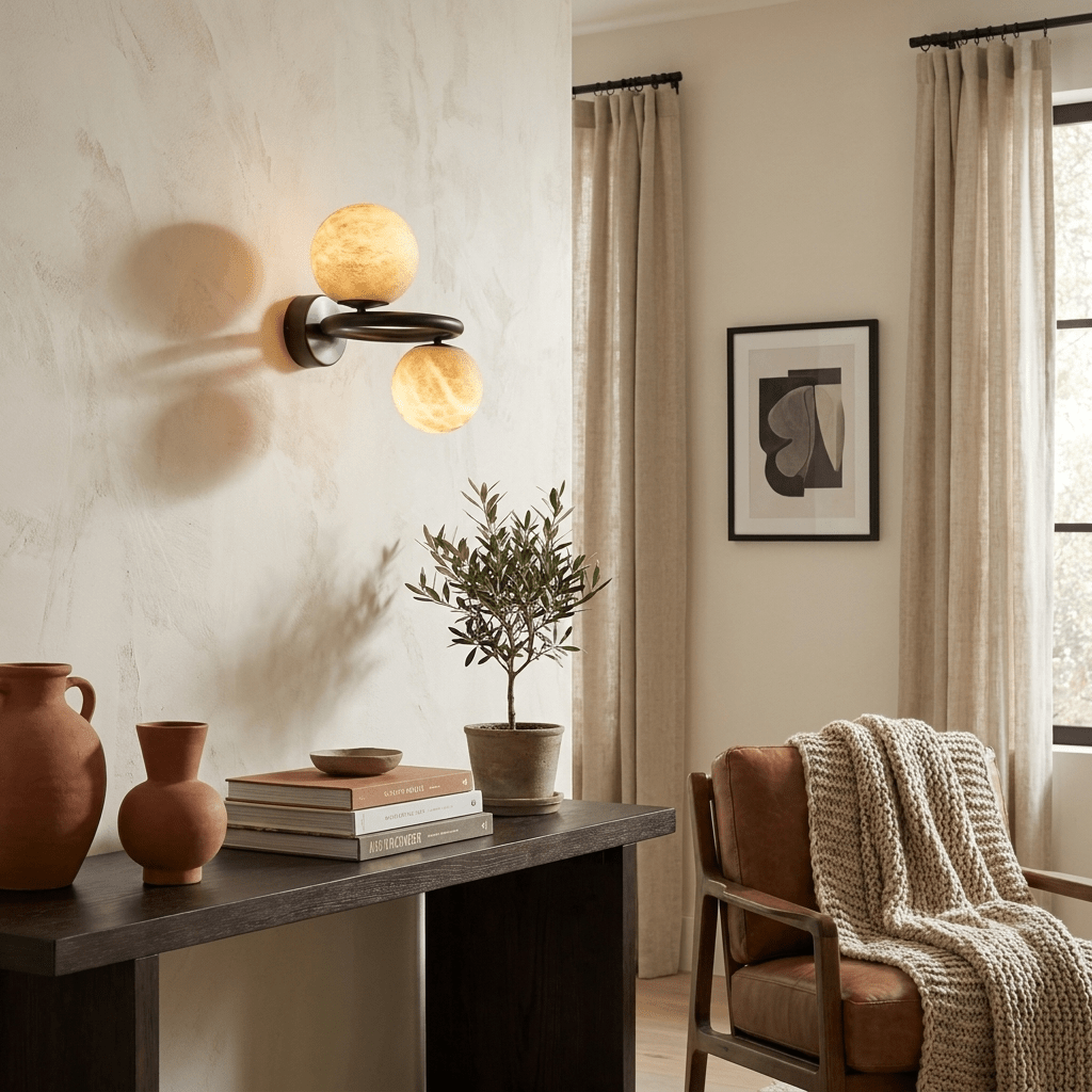 Two Globe Alabaster Wall Sconce-Neutral Decor