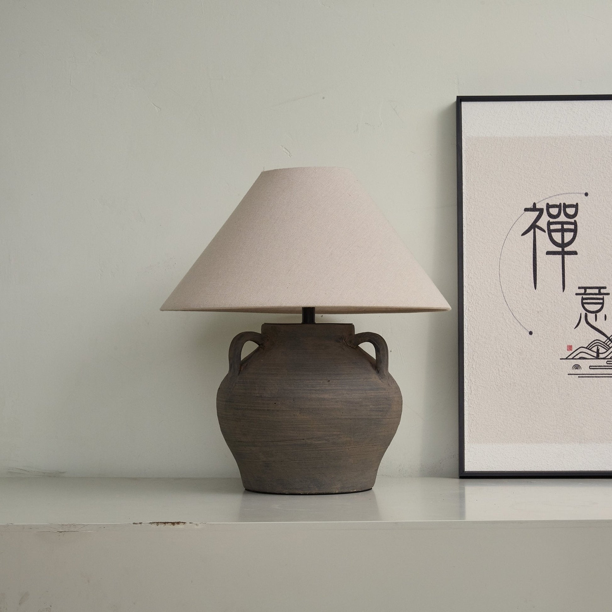 Two Handled Ceramic Jar Table Lamp-Neutral Decor