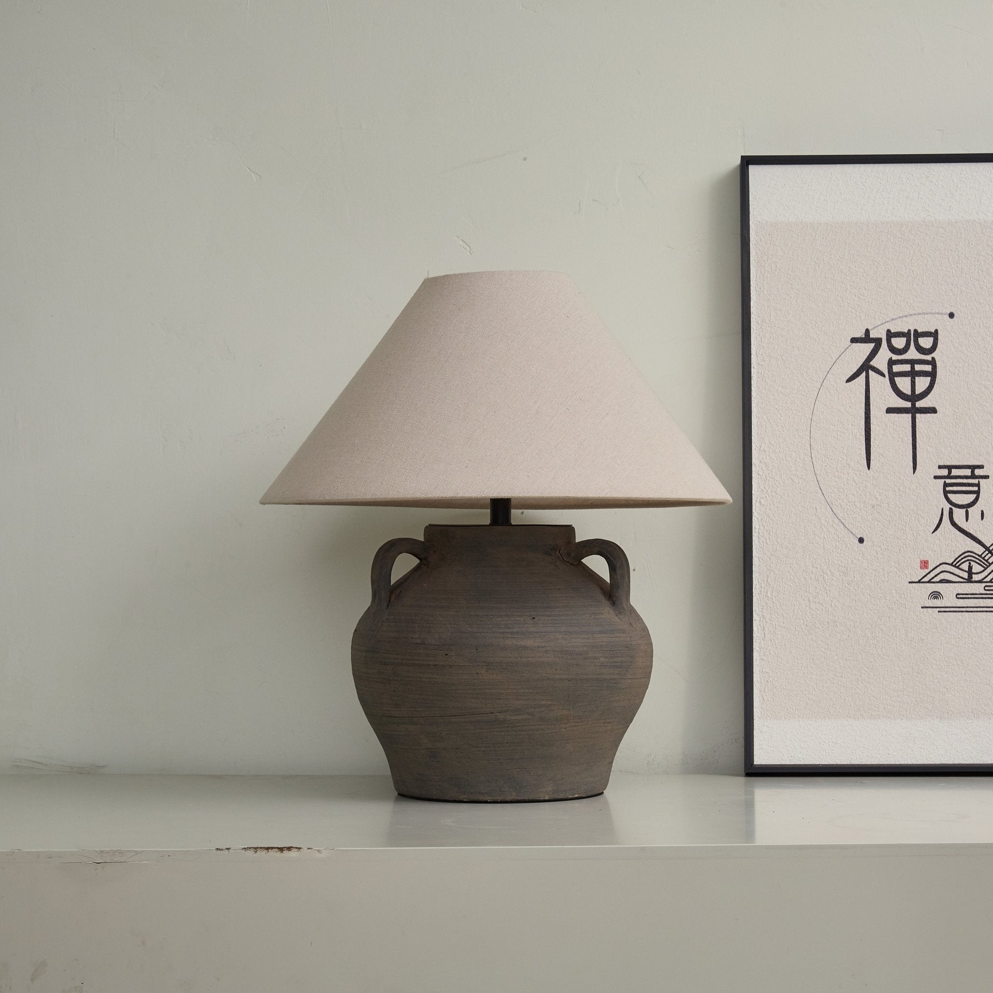 Two Handled Ceramic Jar Table Lamp-Neutral Decor