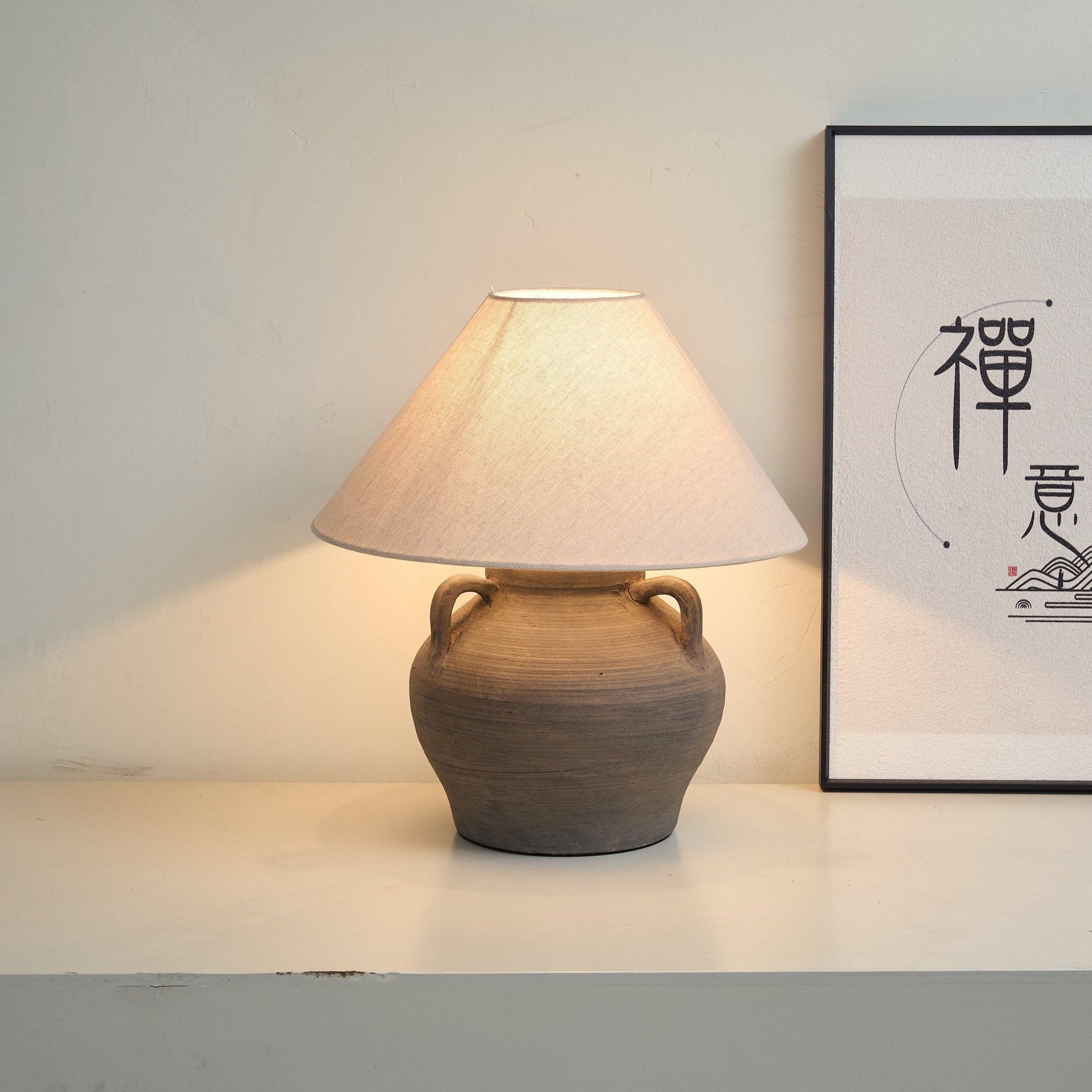 Two Handled Ceramic Jar Table Lamp-Neutral Decor