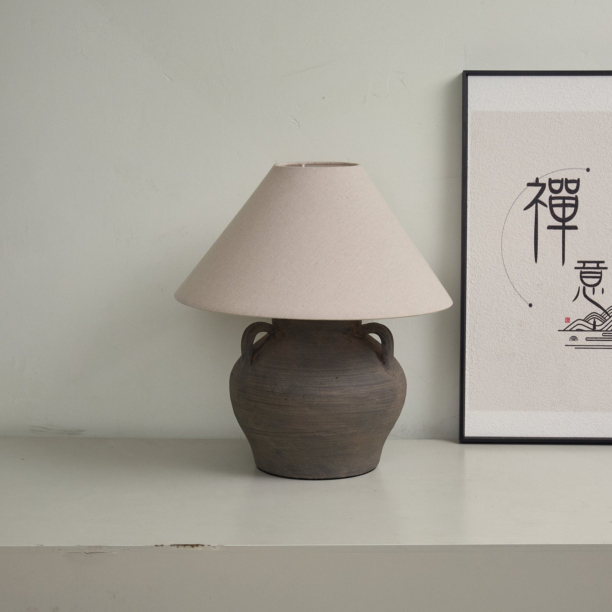 Two Handled Ceramic Jar Table Lamp-Neutral Decor