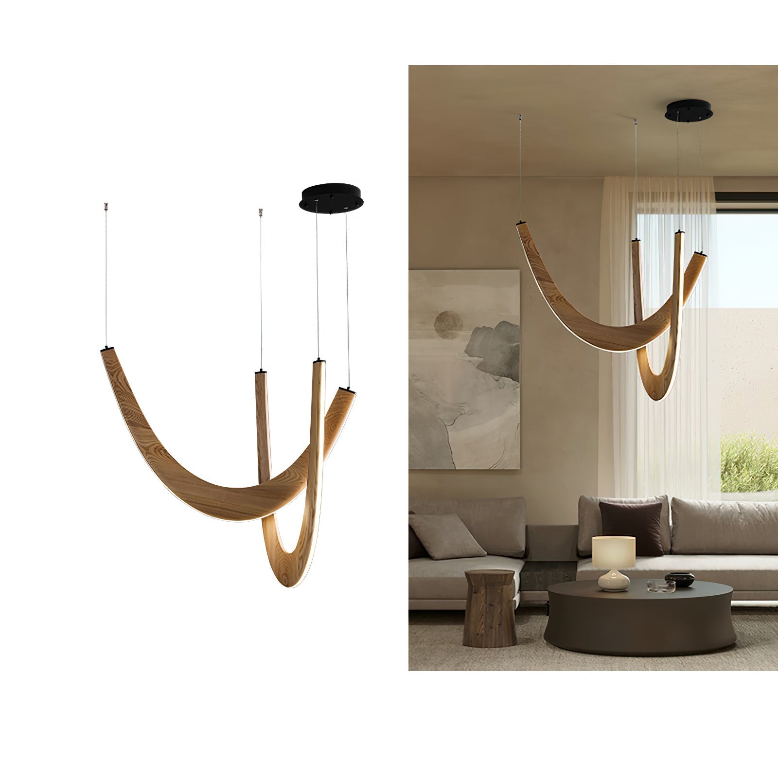 Lumora Wooden Pendant Lamp-Neutral Decor